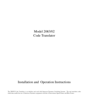 American Dynamics AD2083/02 Installation And Operation Instructions Manual
