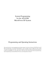 American Dynamics MicroPower EP AD1650B Programming And Operating Instructions