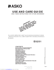 Asko D3251HDSS Use And Care Manual