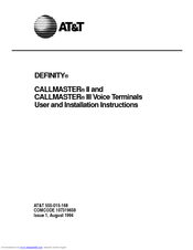 AT&T Definity Callmaster II User And Installation Instructions Manual