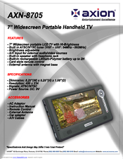 Axion AXN-8705 Specifications