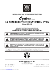 Bakers Pride Cyclone BP-200 Install And Operation Instructions