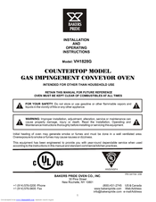 Bakers Pride VH1828G Installation And Operating Instructions Manual
