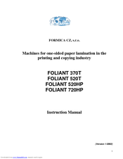 Formica Foliant 370T Instruction Manual