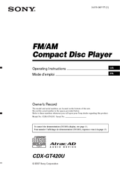 Sony CDX GT420U - Radio / CD Operating Instructions Manual