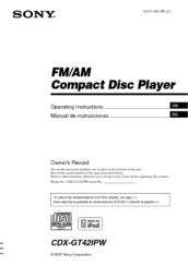 Sony CDX-GT42IPW - Fm/am Compact Disc Player Operating Instructions Manual