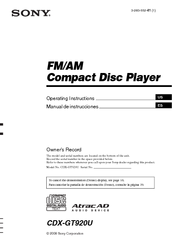 Sony CDX-GT920U Operating Instructions Manual