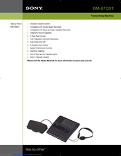 Sony BM-87DSTA - Cassette Transcriber Specifications