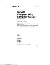 Sony D-F415 - Fm/am Portable Cd Player Operating Instructions Manual