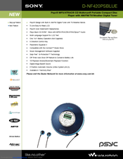Sony D-NF420PSBLUE - PSYC MP3/ATRAC CD Walkman Specifications