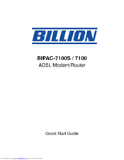 Billion Modem/Router ADSL BIPAC-7100S Quick Start Manual