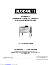 Blodgett 911 Base Replacement Parts List Manual