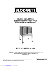 Blodgett MARK V XCEL SERIES Replacement Parts List Manual