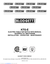 Blodgett KTG-10E Installation, Operation & Maintenance Manual