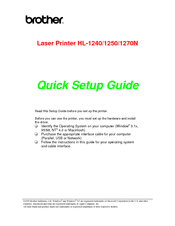 Brother HL 1250 - HL B/W Laser Printer Quick Setup Manual