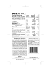 Casio SL-450L - Basic 8 Digit Solar Calculator Operating Instructions