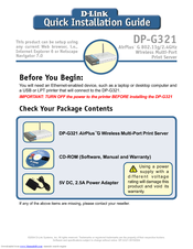 D-link AirPlus DP-G321 Quick Installation Manual