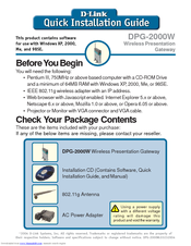 D-link DPG-2000W - AirPlus G Wireless Presentation Gateway Quick Installation Manual