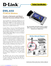 D-link PCMCIA WIRELESS ASAPTER DWL-650 Specifications