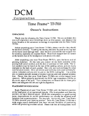 Dcm Time Frame TF700 Owner's Instructions