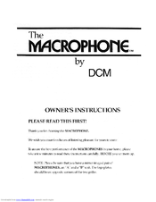 Dcm MACROPHONE Owner's Instructions
