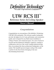 Definitive Technology UIW RCS III Owner's Manual
