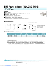 Delta Electronics MPL133 Specifications