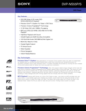 Sony DVP-NS55P/S - Cd/dvd Player Specification Sheet