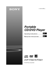 Sony DVP-FX921 Marketing Specifications (DVP-FX921) Operating Instructions Manual