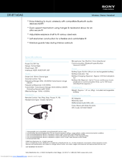 Sony DRBT160AS - Bluetooth Stereo Headset Specifications