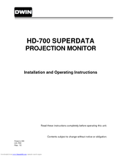 Dwin HD-700 Installation And Operating Instructions Manual