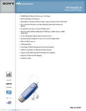Sony NW-E002BLUE - Network Walkman Specifications