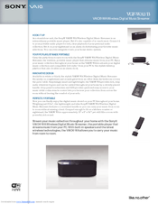 Sony VGF-WA1/B - Vaio Wireless Digital Music Streamer Specifications