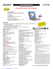 Sony VAIO PCG-GRS700 Series Specifications