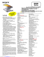 Sony VAIO PCG-R505DE Specifications
