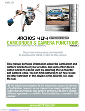 Archos 500867 - 404 Camcorder User's Manual Supplement
