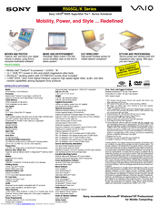 Sony VAIO PCG-R505GLK Specifications