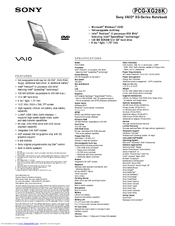Sony VAIO PCG-XG28K Specifications