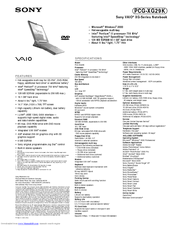 Sony VAIO PCG-XG29K Specifications