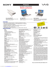 Sony PCG-Z1A VAIO Specifications