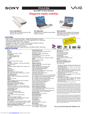 Sony PCG-Z1RA Marketing Specifications Sheet Specifications