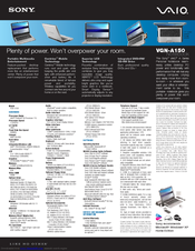 Sony VGN-A150 VAIO User Guide  (primary manual) Specifications