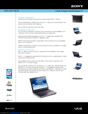 Sony VGN-AR710E - VAIO - Pentium Dual Core 1.6 GHz Specifications