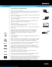 Sony VGN Z720D - VAIO Z Series Specifications