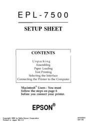 Epson EPL-7500 Setup Sheet