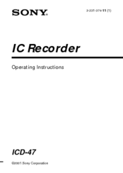 Sony ICD-47 Primary Operating Instructions Manual