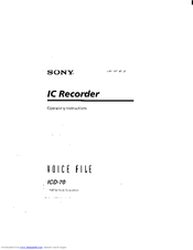 Sony ICD-70PC - Ic Recorder Operating Instructions Manual