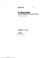 Sony ICD-80 - Ic Recorder Operating Instructions Manual