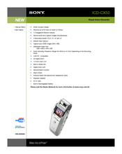 Sony ICD-CX50 - Visual Voice Recorder Specification Sheet
