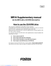 Fostex MR-16HD/CD Supplementary Manual